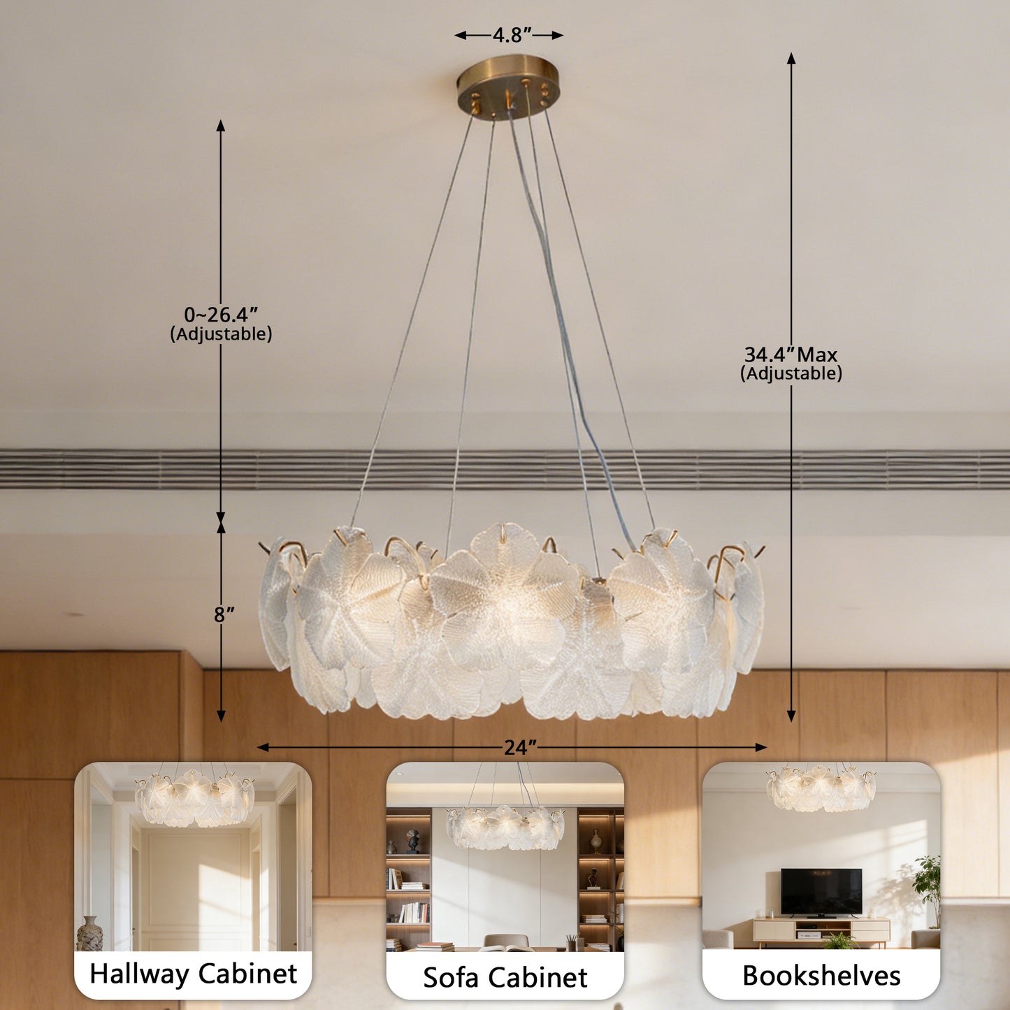 Modern Luxury Glass Flower Chandelier - 3-Color Dimmable E12 Pendant Light Gold Frame, Adjustable Height
