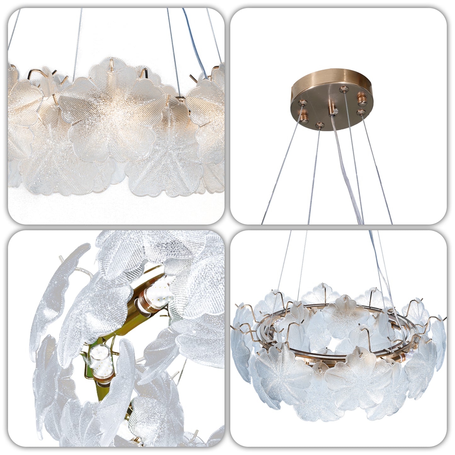 Modern Luxury Glass Flower Chandelier - 3-Color Dimmable E12 Pendant Light Gold Frame, Adjustable Height