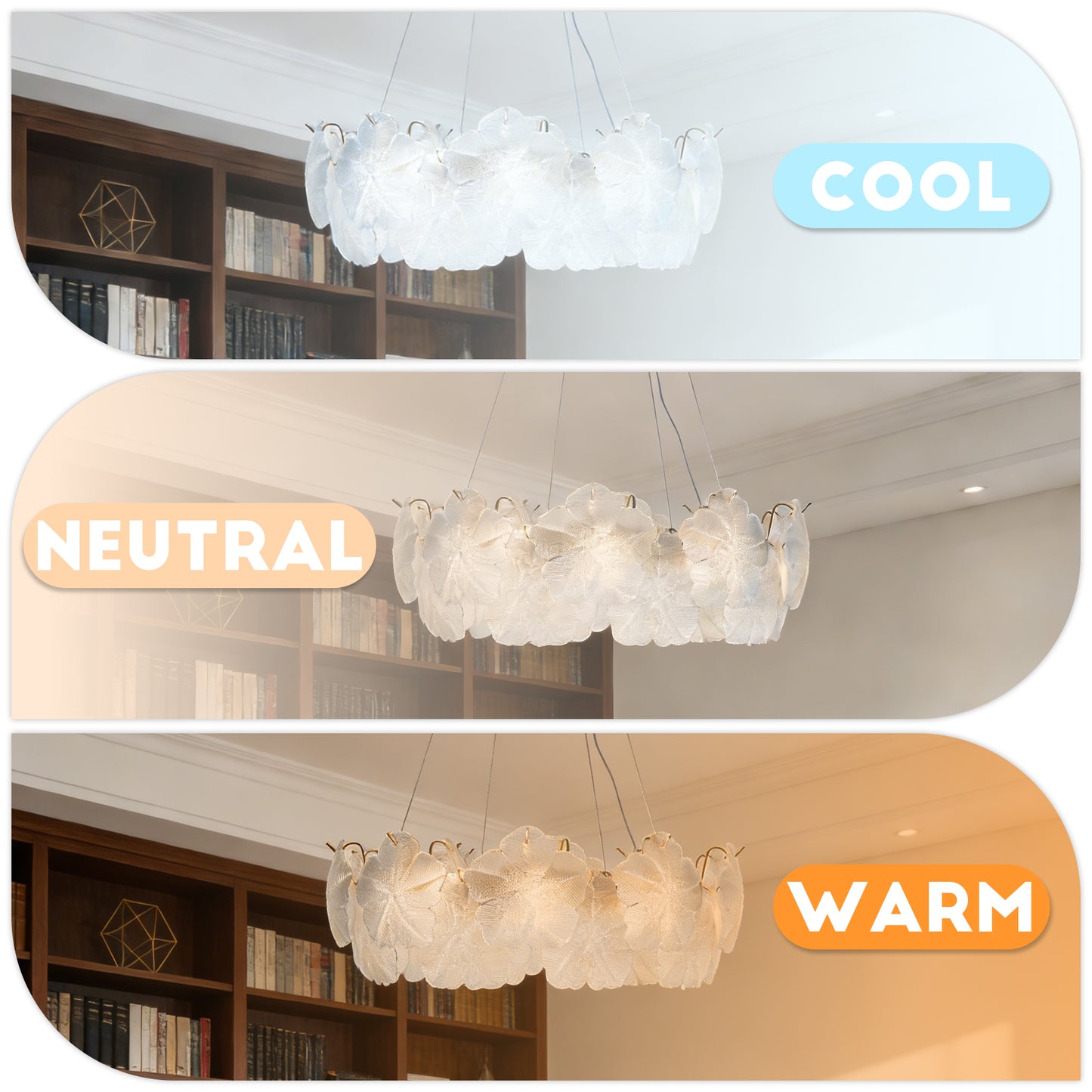 Modern Luxury Glass Flower Chandelier - 3-Color Dimmable E12 Pendant Light Gold Frame, Adjustable Height