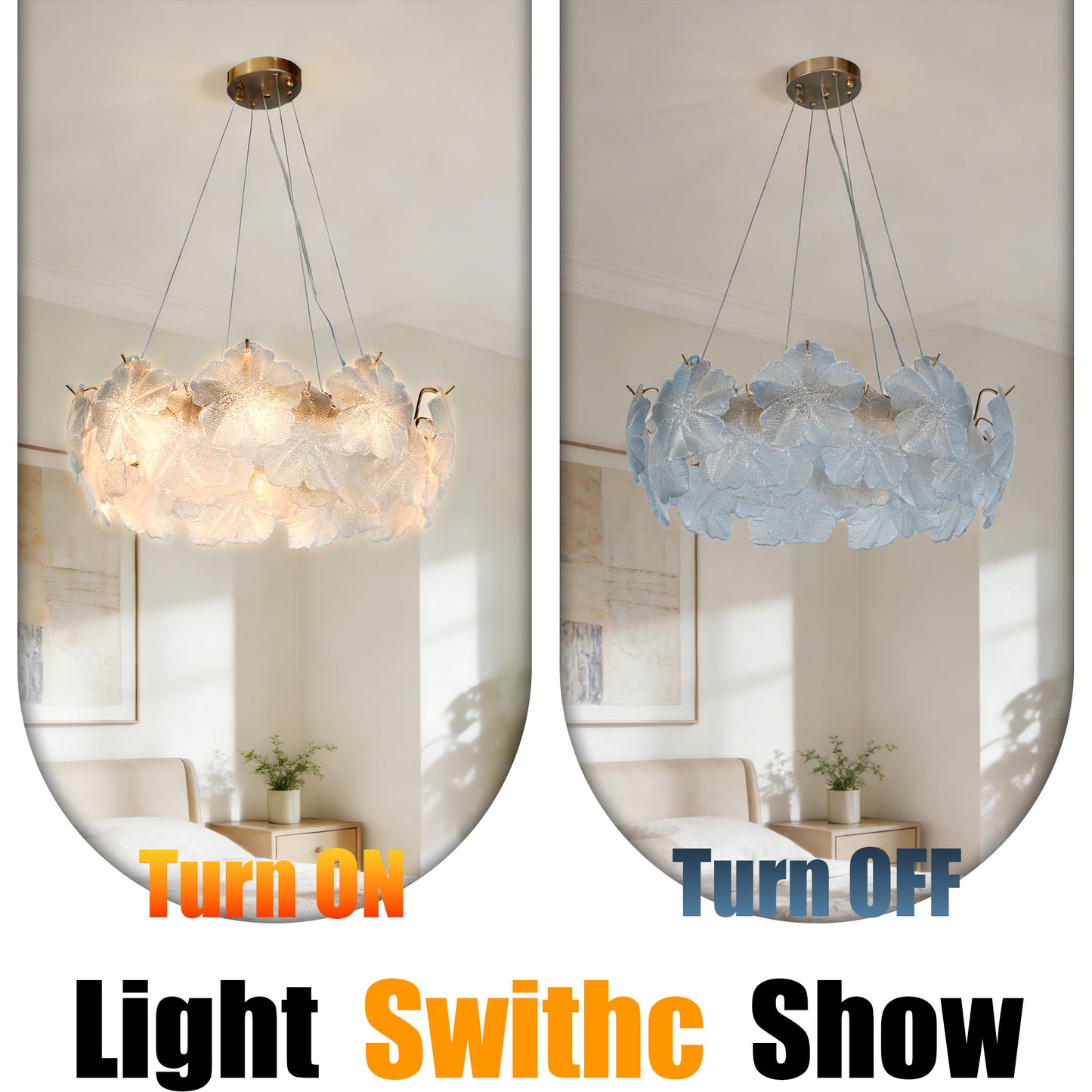Modern Luxury Glass Flower Chandelier - 3-Color Dimmable E12 Pendant Light Gold Frame, Adjustable Height