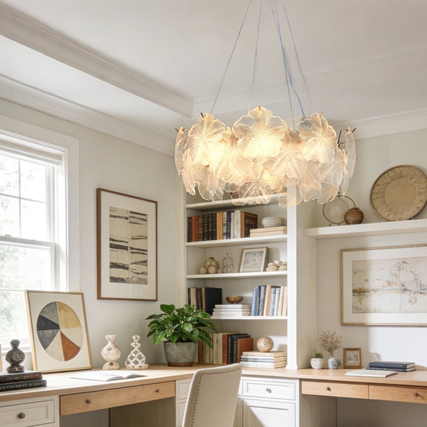 Modern Luxury Glass Flower Chandelier - 3-Color Dimmable E12 Pendant Light Gold Frame, Adjustable Height