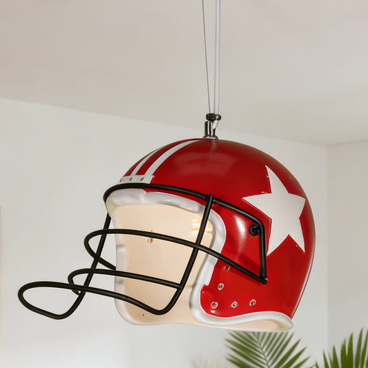 Vintage American Football Helmet Pendant Light - E26 Base Adjustable Height Sports Themed Ceiling Lamp