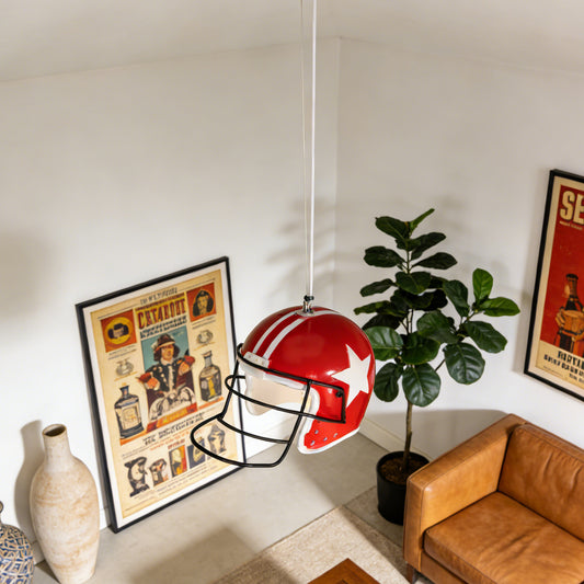 Vintage American Football Helmet Pendant Light - E26 Base Adjustable Height Sports Themed Ceiling Lamp