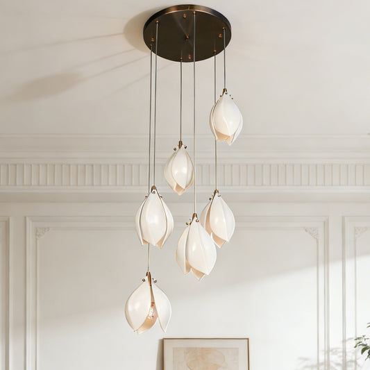 Modern White Magnolia Flower Pendant Light - 3-Color E26 Adjustable Height Ceiling Lamp