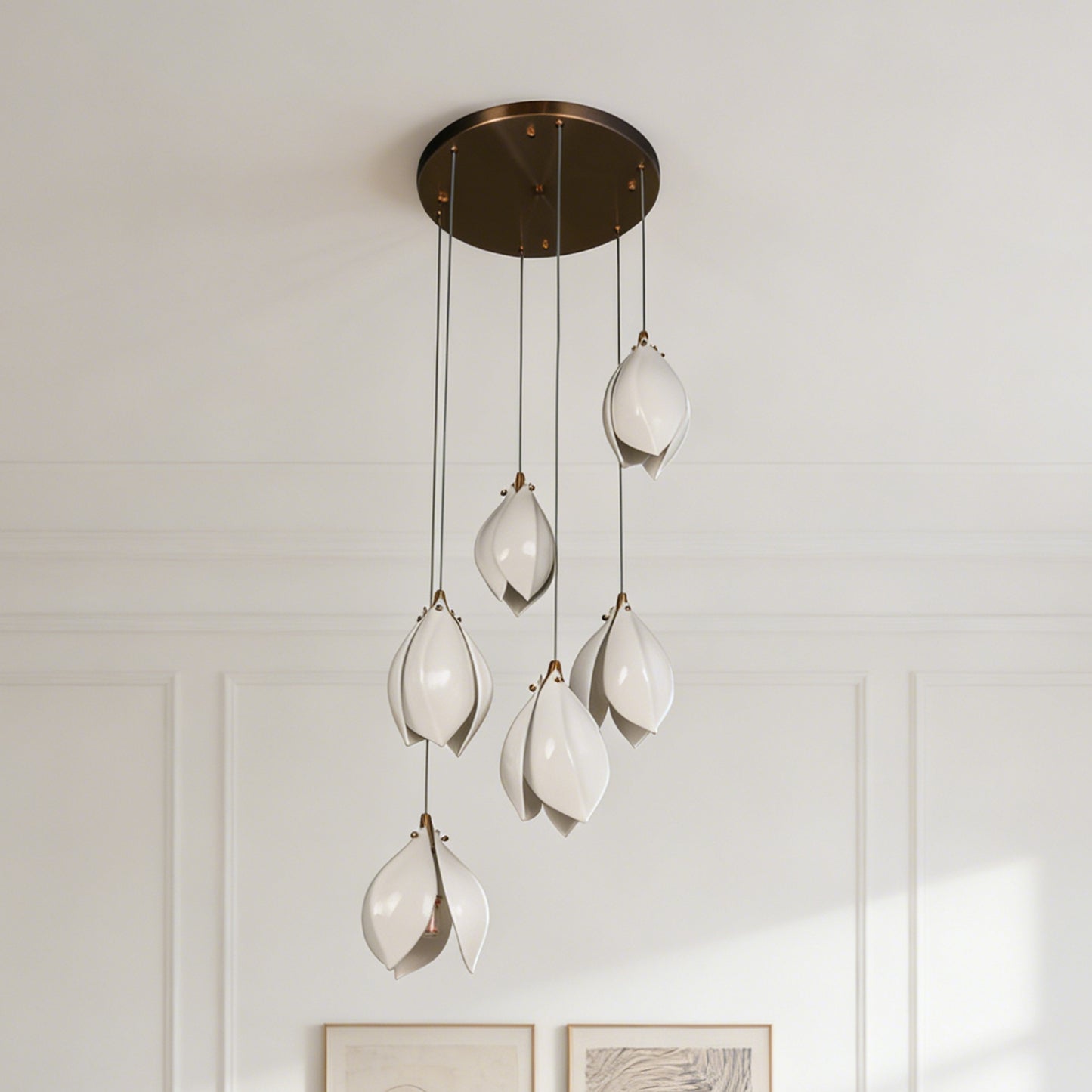 Modern White Magnolia Flower Pendant Light - 3-Color E26 Adjustable Height Ceiling Lamp