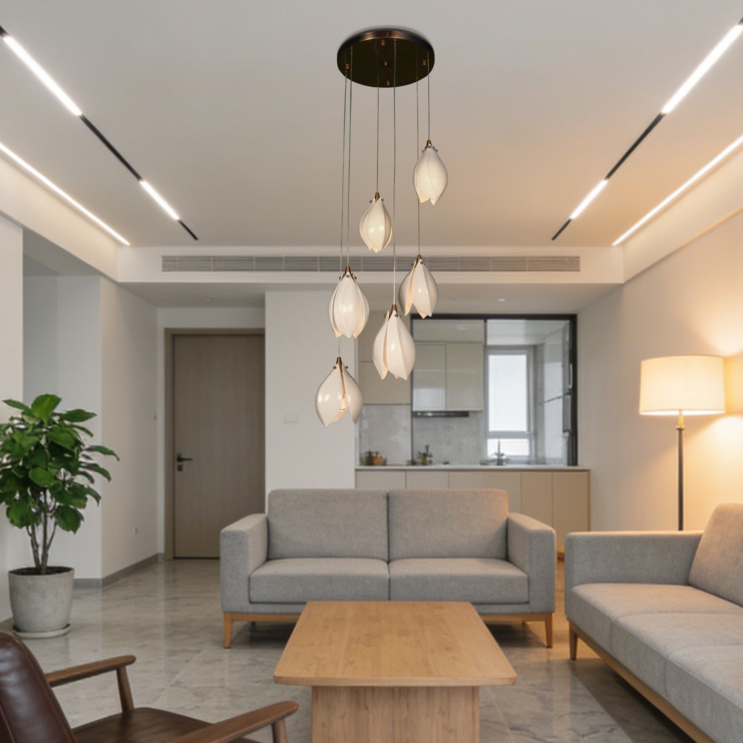 Modern White Magnolia Flower Pendant Light - 3-Color E26 Adjustable Height Ceiling Lamp