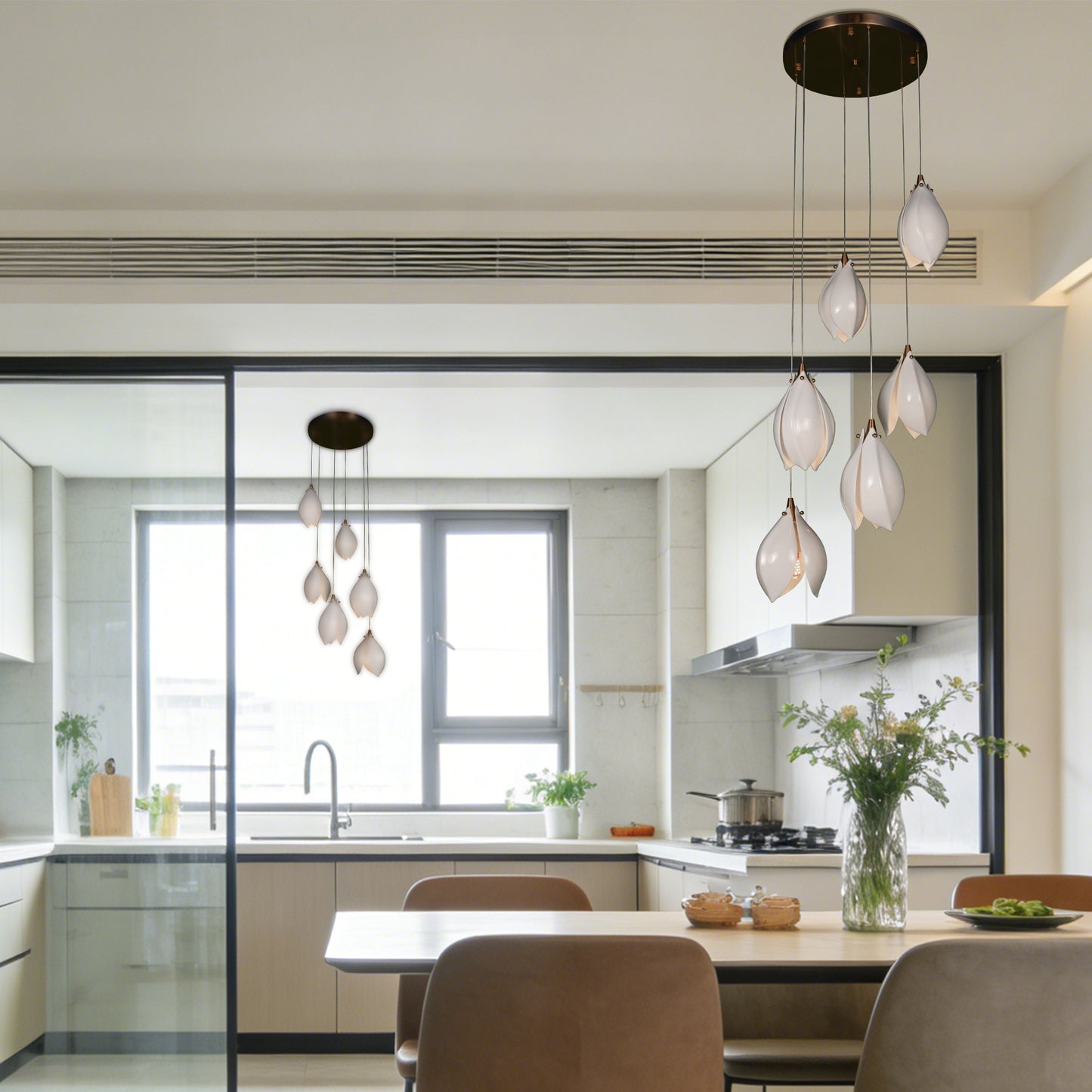 Modern White Magnolia Flower Pendant Light - 3-Color E26 Adjustable Height Ceiling Lamp