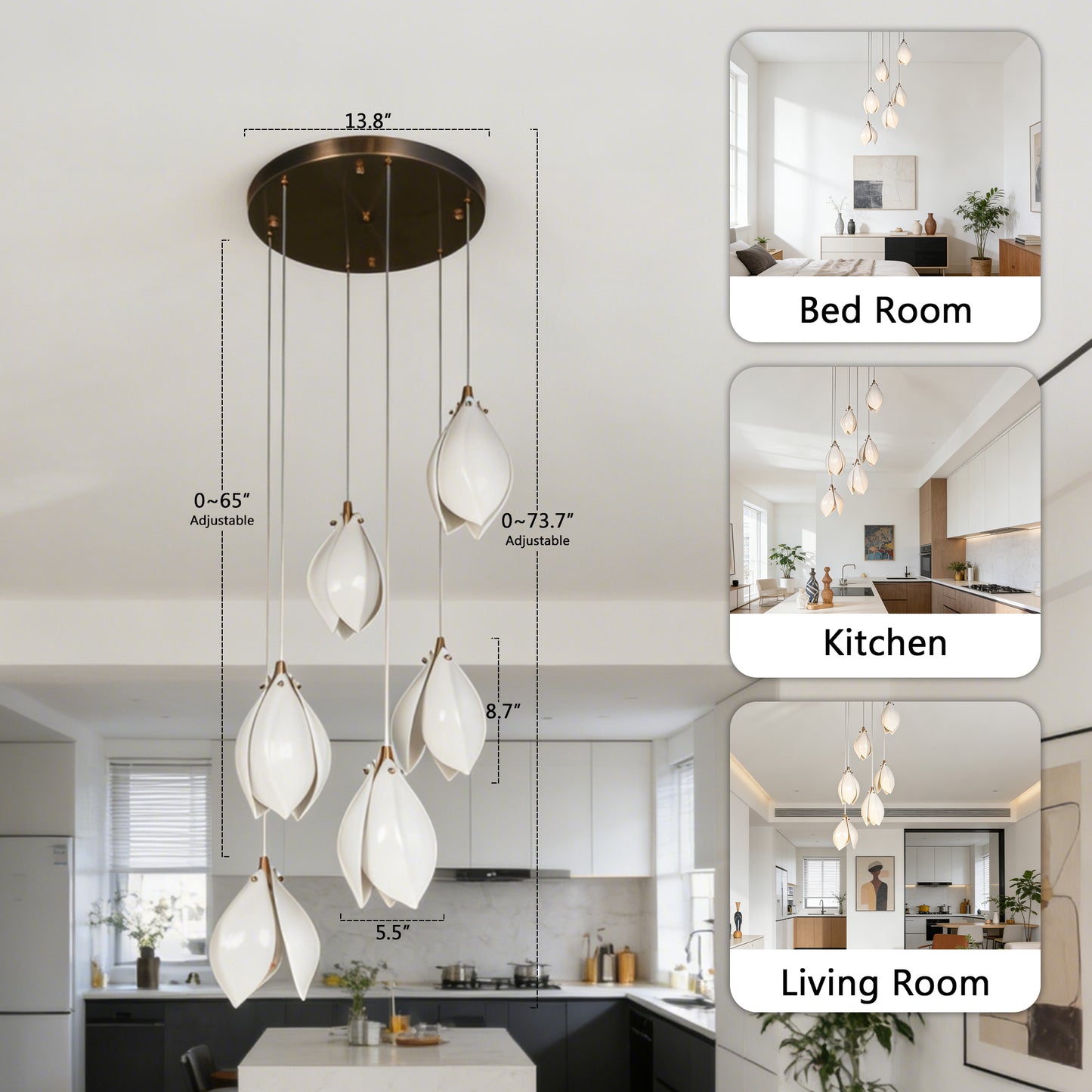 Modern White Magnolia Flower Pendant Light - 3-Color E26 Adjustable Height Ceiling Lamp