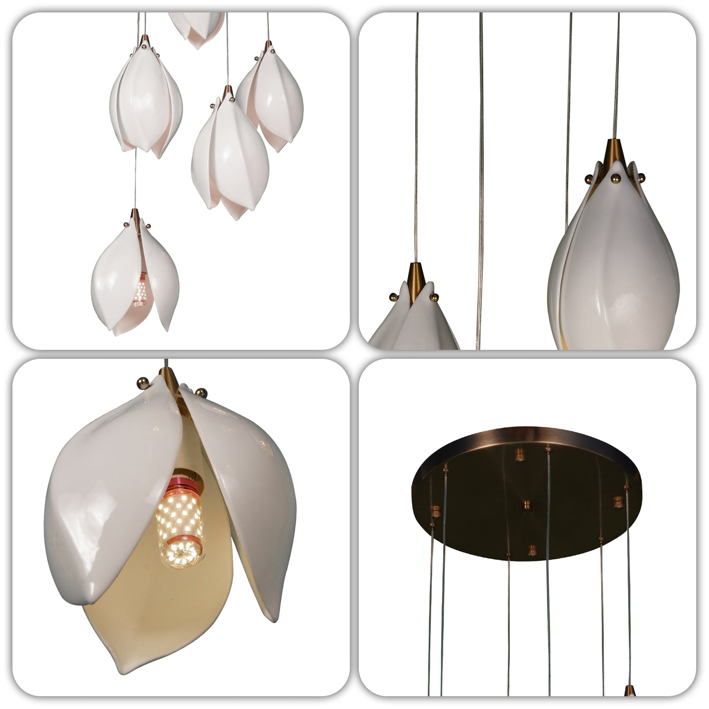 Modern White Magnolia Flower Pendant Light - 3-Color E26 Adjustable Height Ceiling Lamp