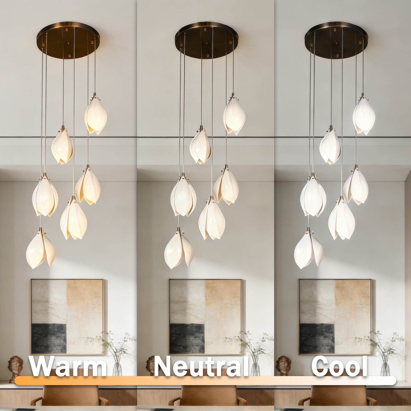 Modern White Magnolia Flower Pendant Light - 3-Color E26 Adjustable Height Ceiling Lamp
