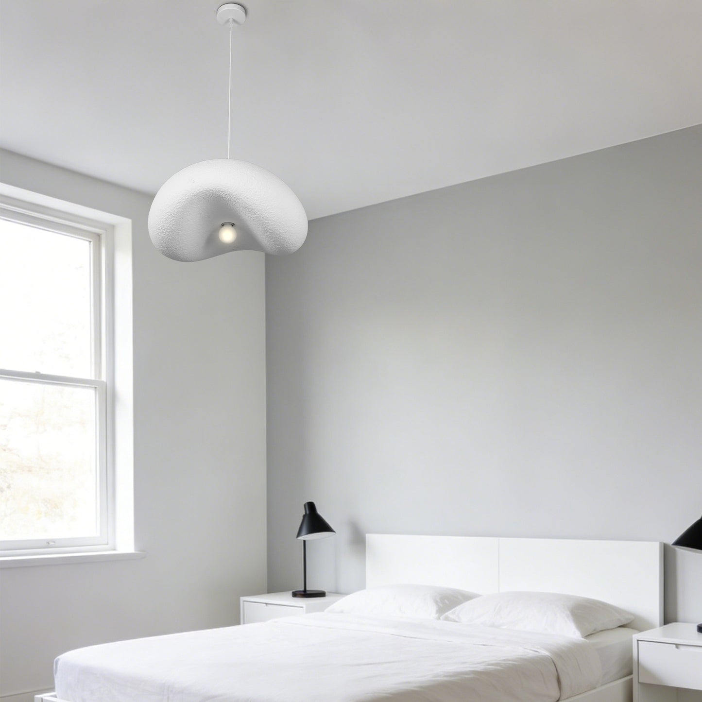 Modern White Cloud Stone Pendant Light - 3-Color Dimmable E26 Adjustable Height Ceiling Lamp