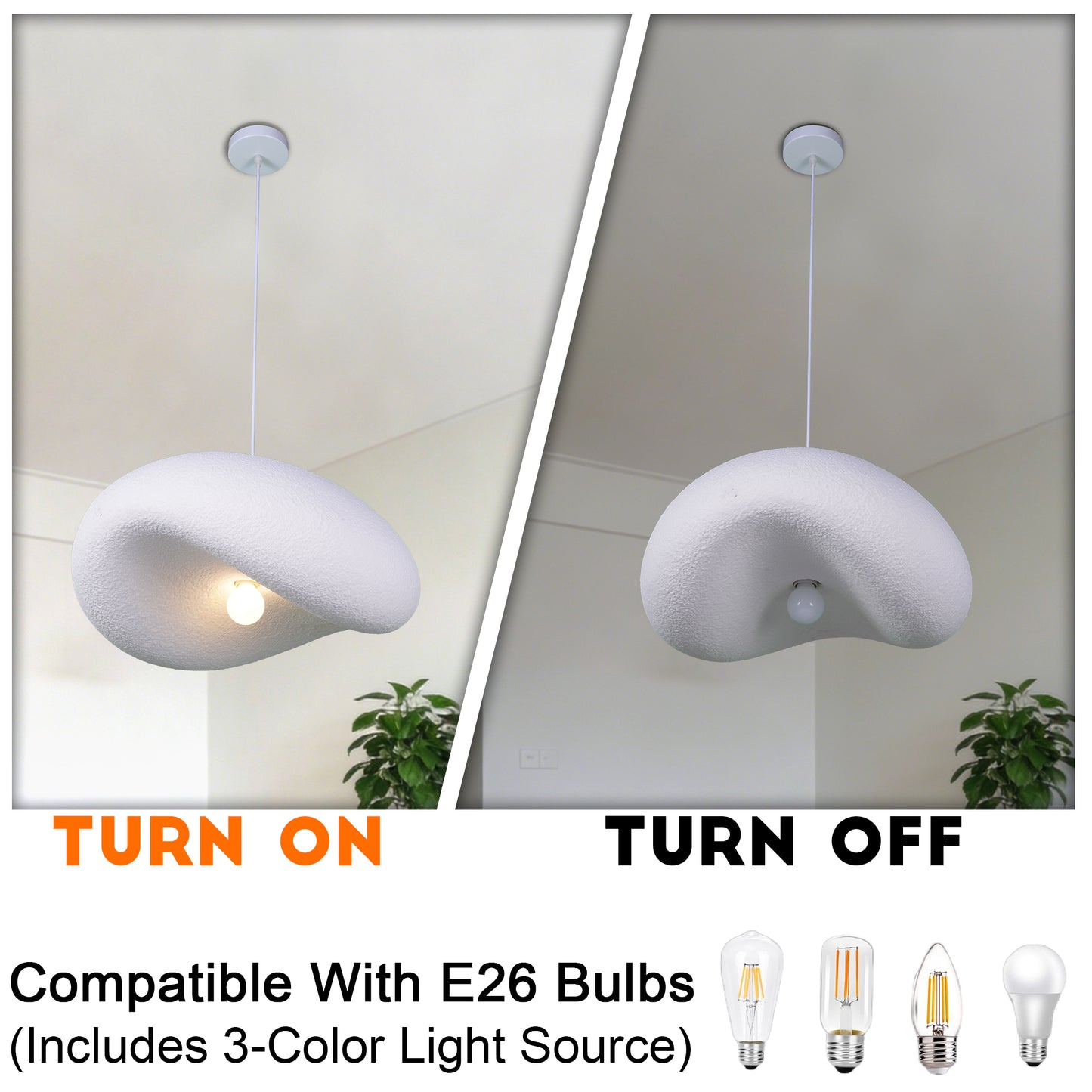 Modern White Cloud Stone Pendant Light - 3-Color Dimmable E26 Adjustable Height Ceiling Lamp