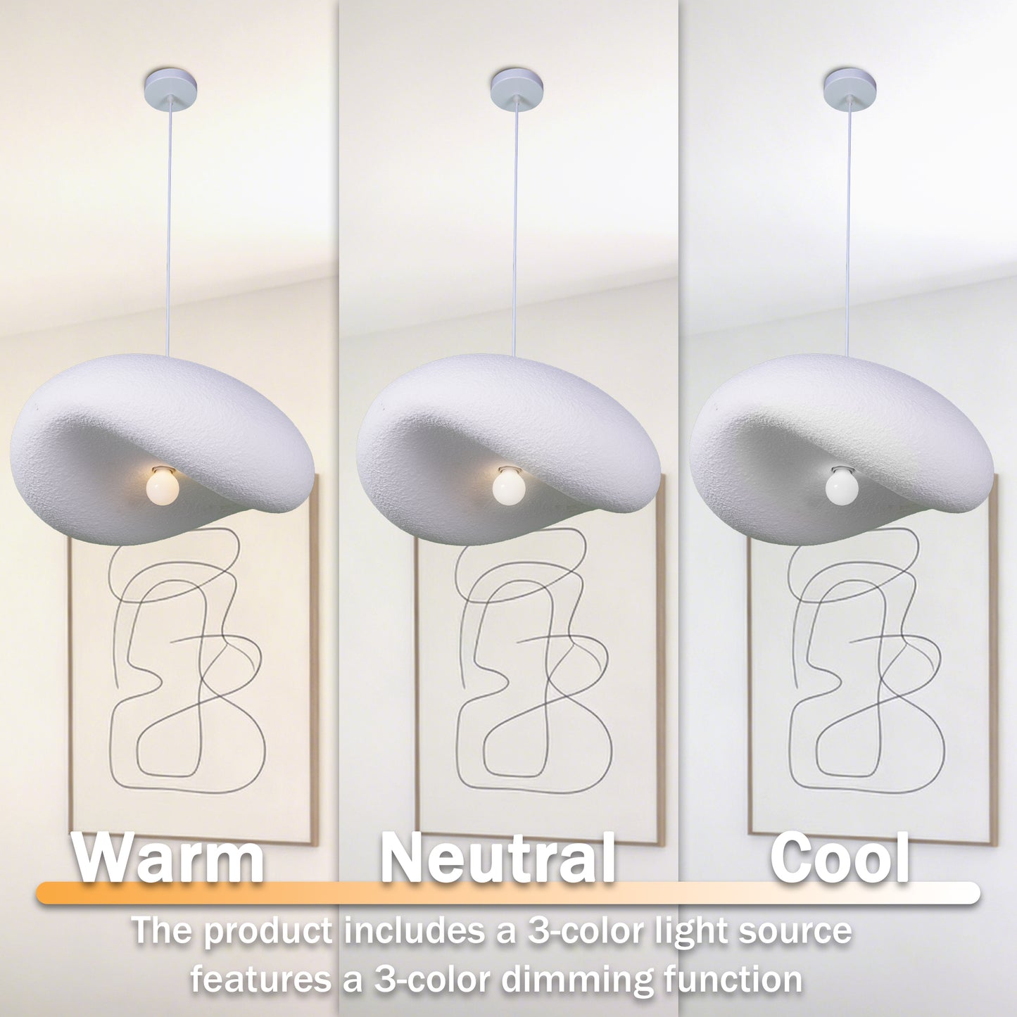 Modern White Cloud Stone Pendant Light - 3-Color Dimmable E26 Adjustable Height Ceiling Lamp