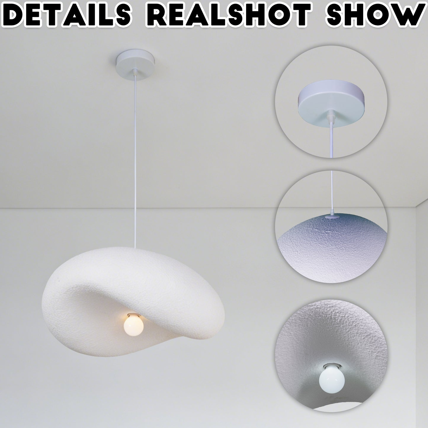 Modern White Cloud Stone Pendant Light - 3-Color Dimmable E26 Adjustable Height Ceiling Lamp