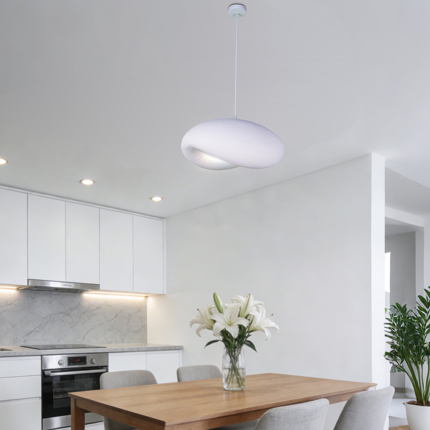 Modern White Cloud Stone Pendant Light - 3-Color Dimmable E26 Adjustable Height Ceiling Lamp