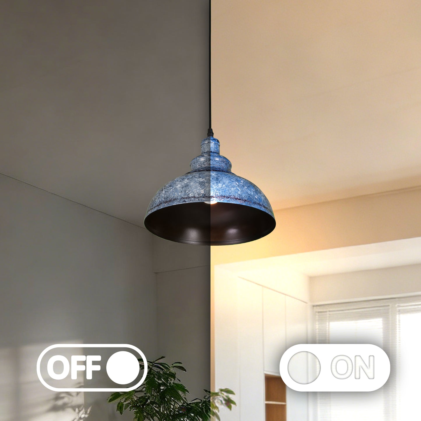 Vintage Industrial Blue Wrought Iron Pendant Light - E26 Base Adjustable Height Ceiling Lamp Includes Warm Light Bulb