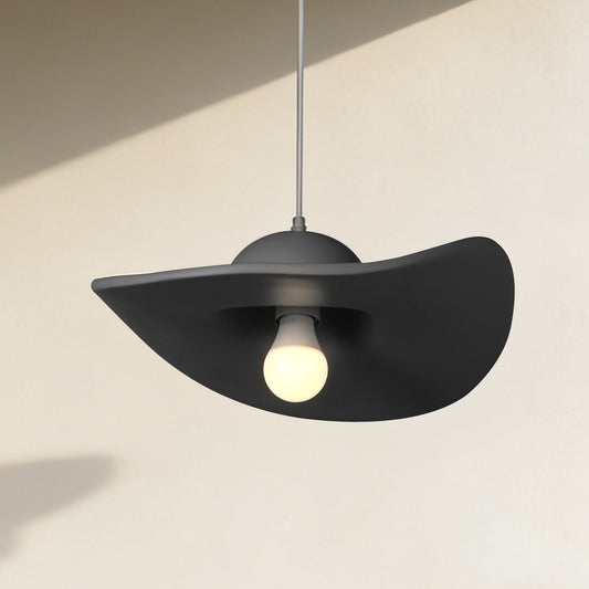 Modern Black Cowboy Hat Pendant Light - Matte Resin Shade Adjustable Ceiling Lamp