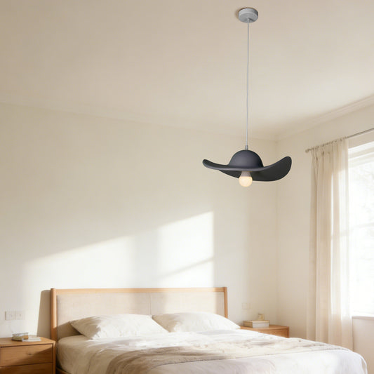 Modern Black Cowboy Hat Pendant Light - Matte Resin Shade Adjustable Ceiling Lamp