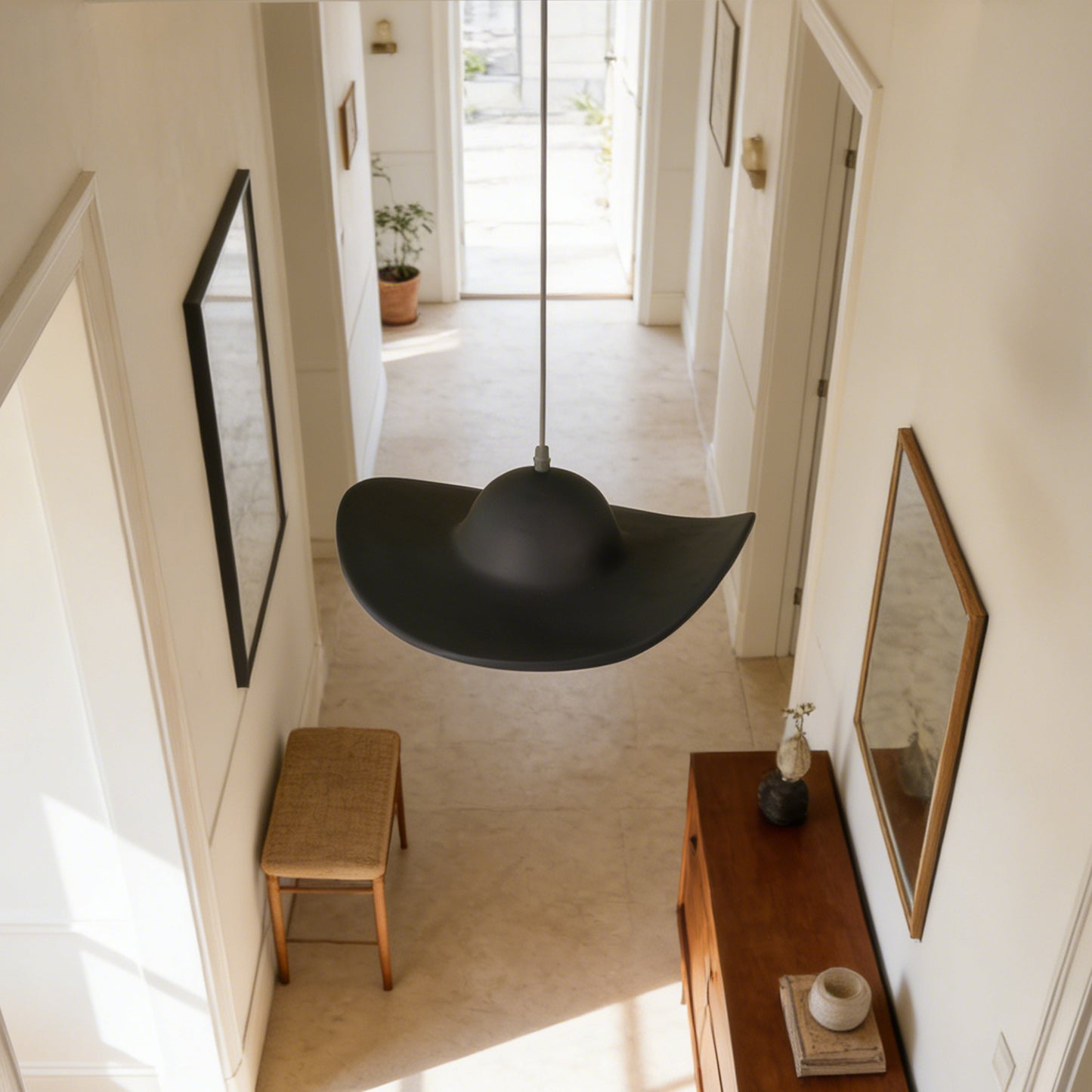 Modern Black Cowboy Hat Pendant Light - Matte Resin Shade Adjustable Ceiling Lamp