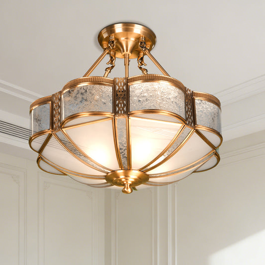 French Vintage Copper Semi-Flush Mount Ceiling Light - 3-Color LED Glass Light Fixture