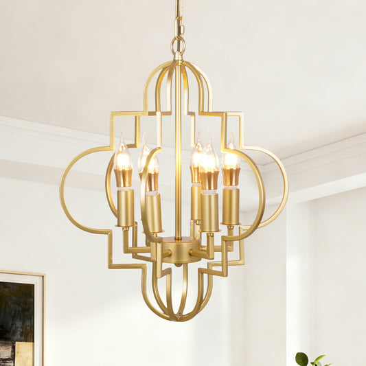 Modern Geometric Gold 6-Light Chandelier - Adjustable Height Pendant Light E12