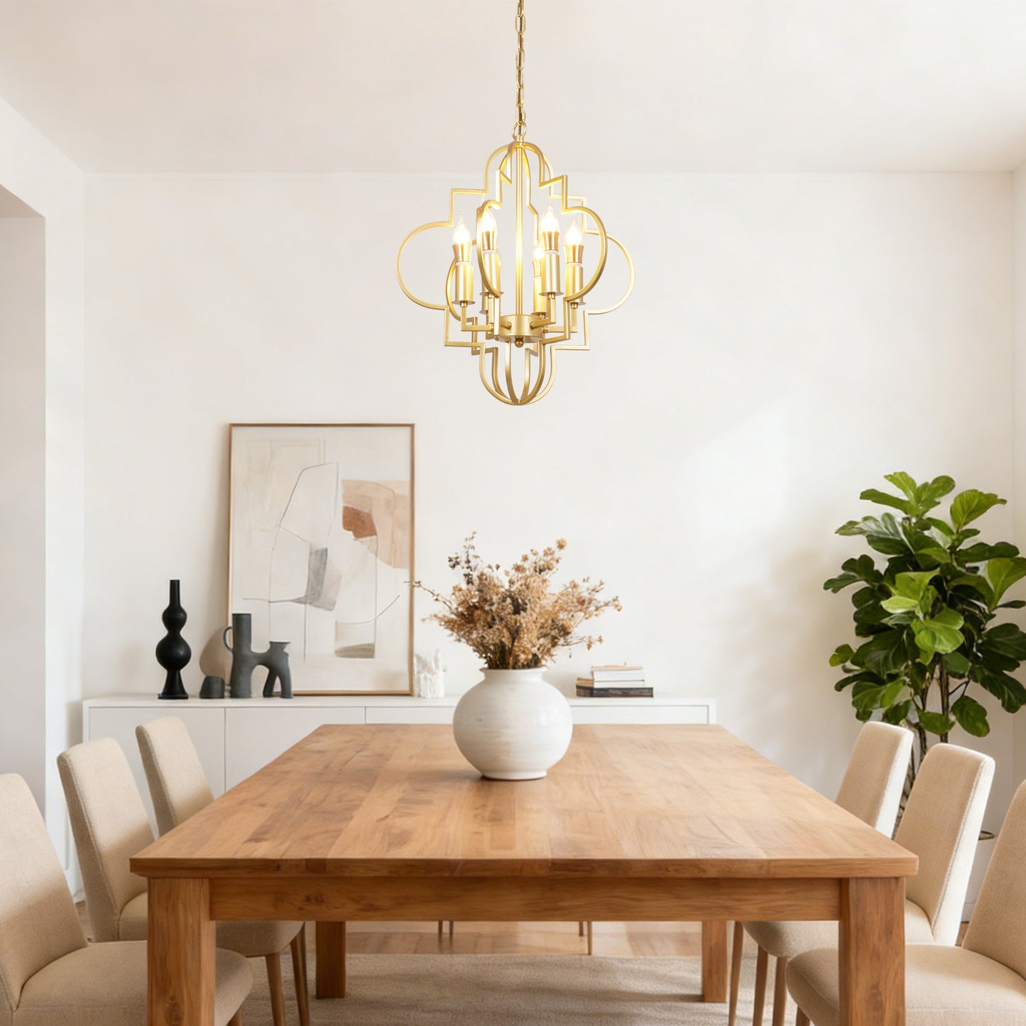 Modern Geometric Gold 6-Light Chandelier - Adjustable Height Pendant Light E12