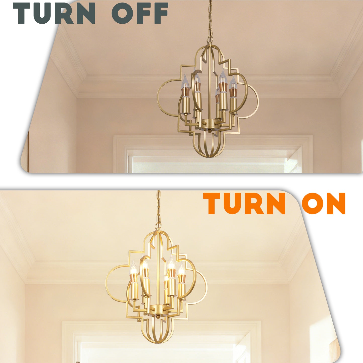 Modern Geometric Gold 6-Light Chandelier - Adjustable Height Pendant Light E12