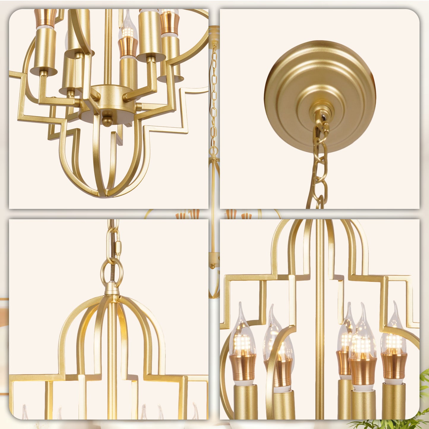 Modern Geometric Gold 6-Light Chandelier - Adjustable Height Pendant Light E12