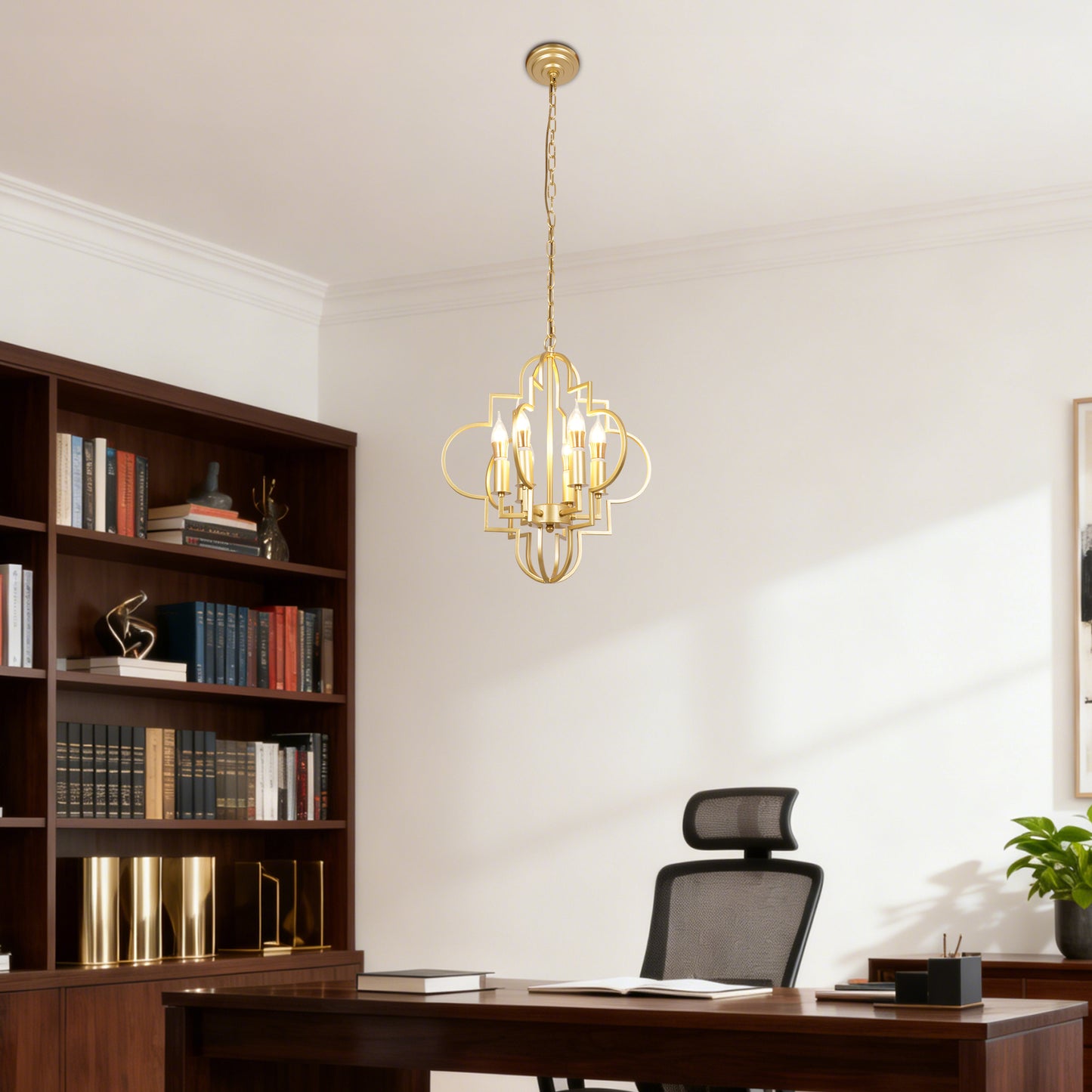 Modern Geometric Gold 6-Light Chandelier - Adjustable Height Pendant Light E12