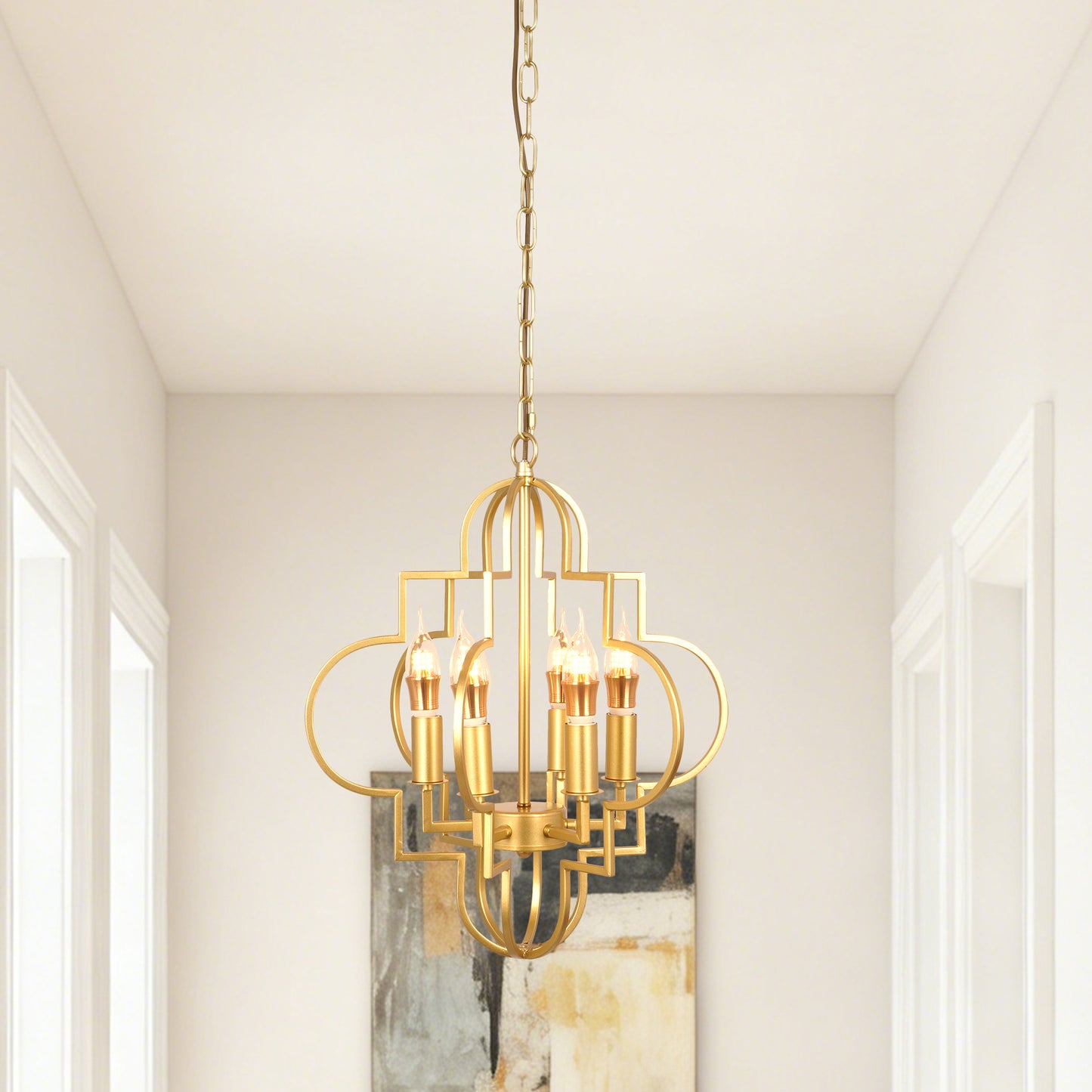 Modern Geometric Gold 6-Light Chandelier - Adjustable Height Pendant Light E12