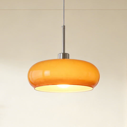Medieval-modern style orange glass chandelier - round lampshade ceiling light