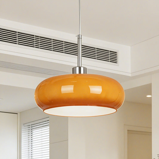 Medieval-modern style orange glass chandelier - round lampshade ceiling light