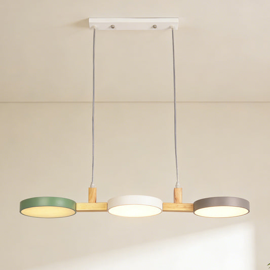 Nordic 3-Light Wooden Pendant Light - Macaron Color Disc Ceiling Lamp