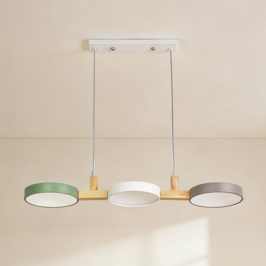 Nordic 3-Light Wooden Pendant Light - Macaron Color Disc Ceiling Lamp