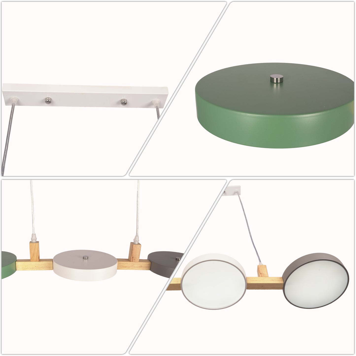 Nordic 3-Light Wooden Pendant Light - Macaron Color Disc Ceiling Lamp