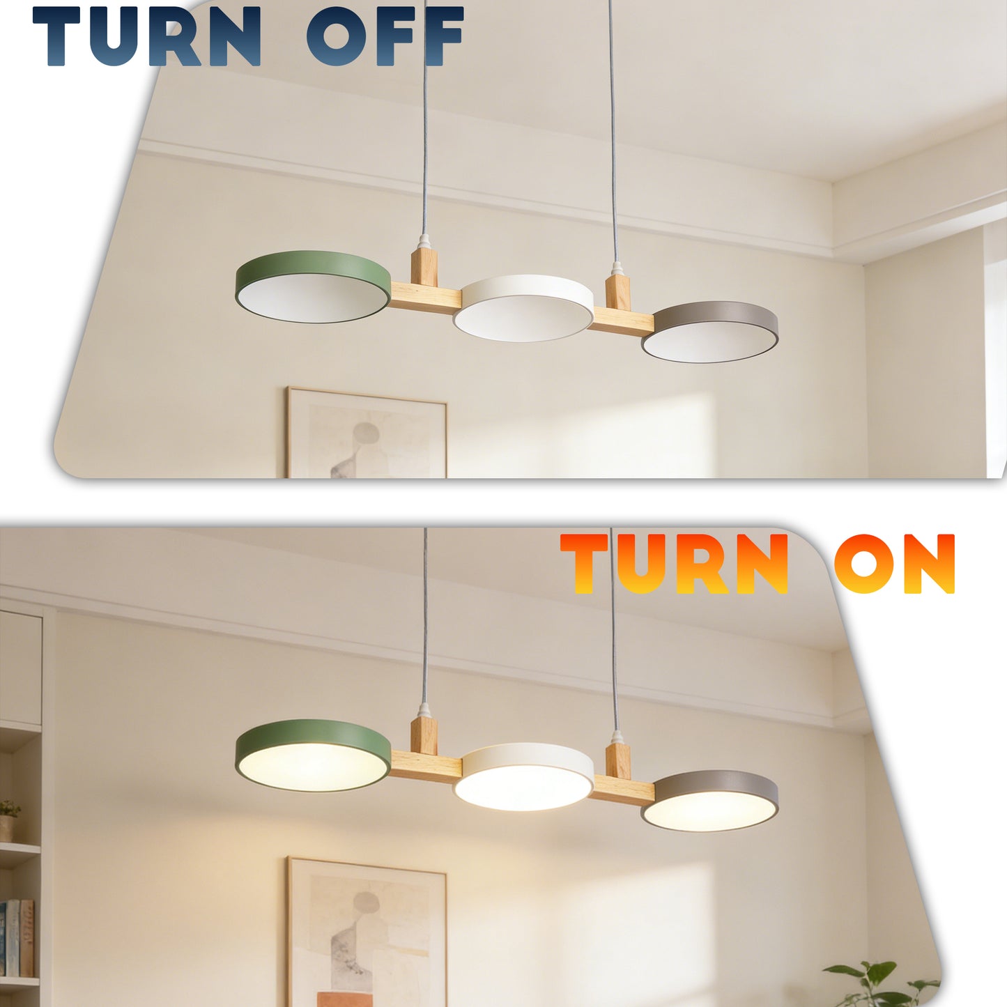 Nordic 3-Light Wooden Pendant Light - Macaron Color Disc Ceiling Lamp