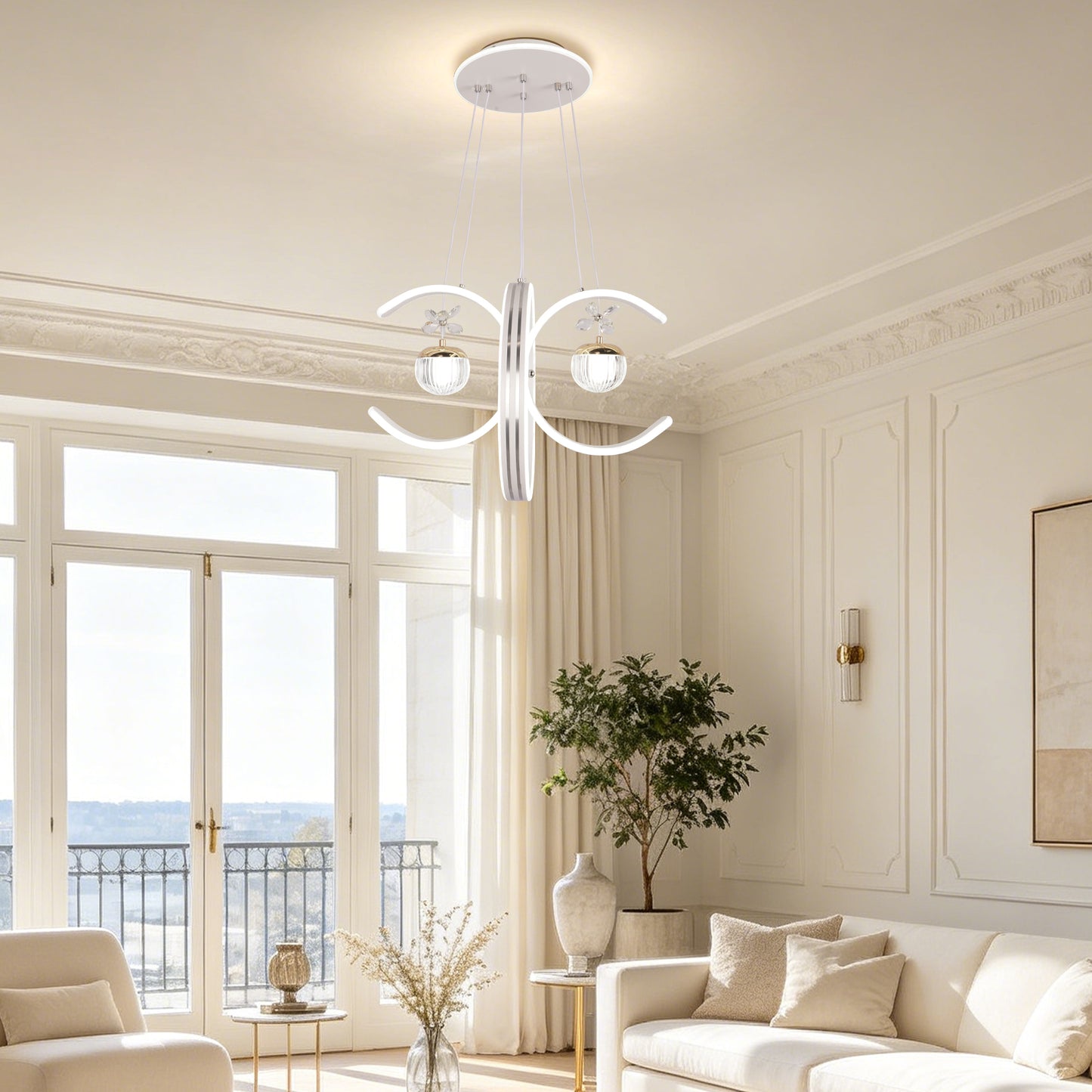 Dimmable 3-Color White Modern LED Chandelier | Luxury Crystal Glass Pendant Light