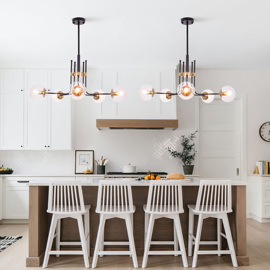 6-Light Industrial Pendant Sputnik Chandelier in Black Finish and Smoked Grey Glass DS-DY76