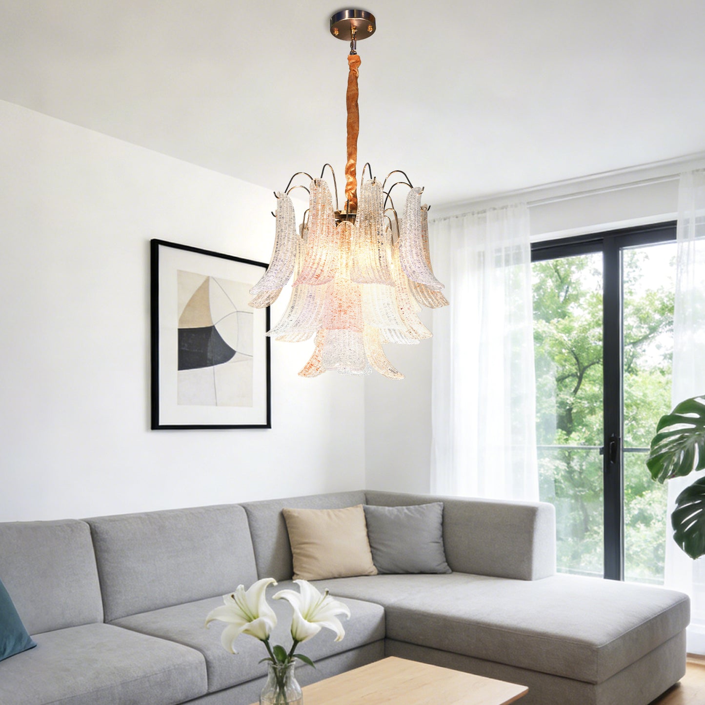 Modern Geometric Gold 6-Light 3-Color Chandelier - Adjustable Height Pendant Light E12