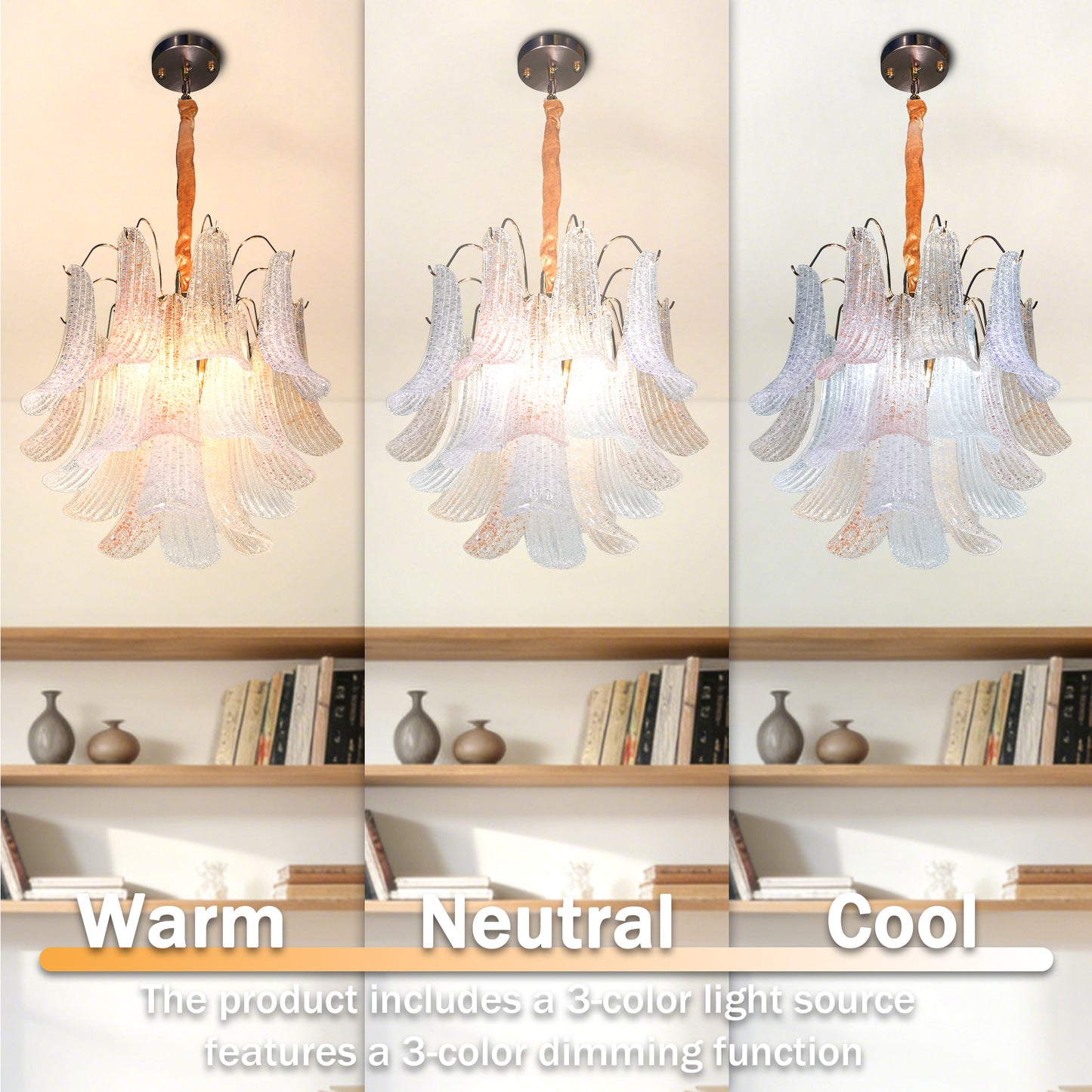 Modern Geometric Gold 6-Light 3-Color Chandelier - Adjustable Height Pendant Light E12