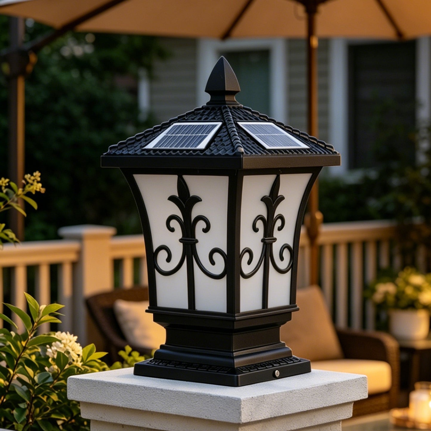 Retro Solar Outdoor Post Light, 4-Color Dimmable Waterproof Column Lamp with Remote Control