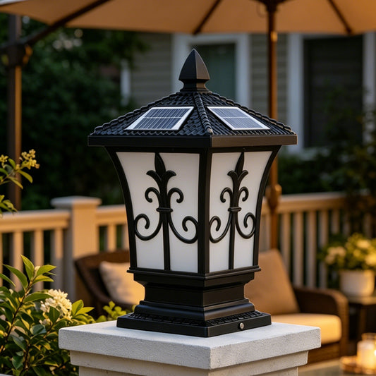Retro Solar Outdoor Post Light, 4-Color Dimmable Waterproof Column Lamp with Remote Control