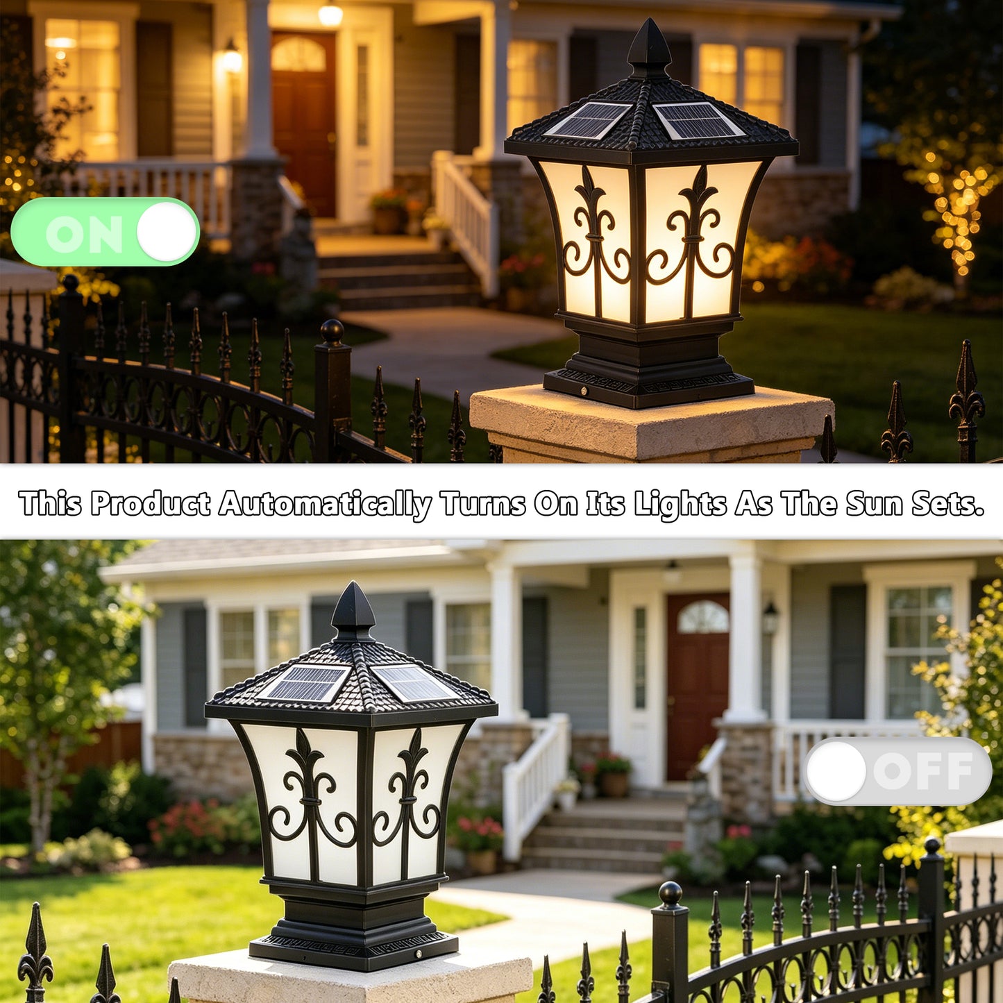Retro Solar Outdoor Post Light, 4-Color Dimmable Waterproof Column Lamp with Remote Control