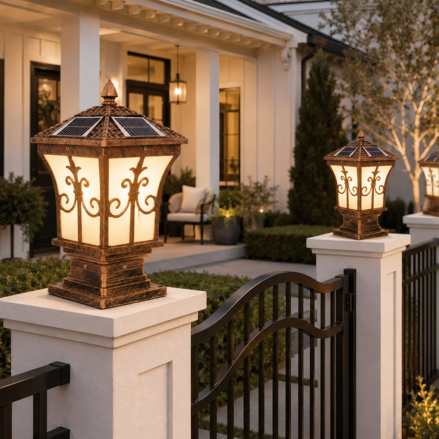 Bronze Solar Post Light, IP65 Waterproof Outdoor LED Column Lamp with 3 Color Modes
