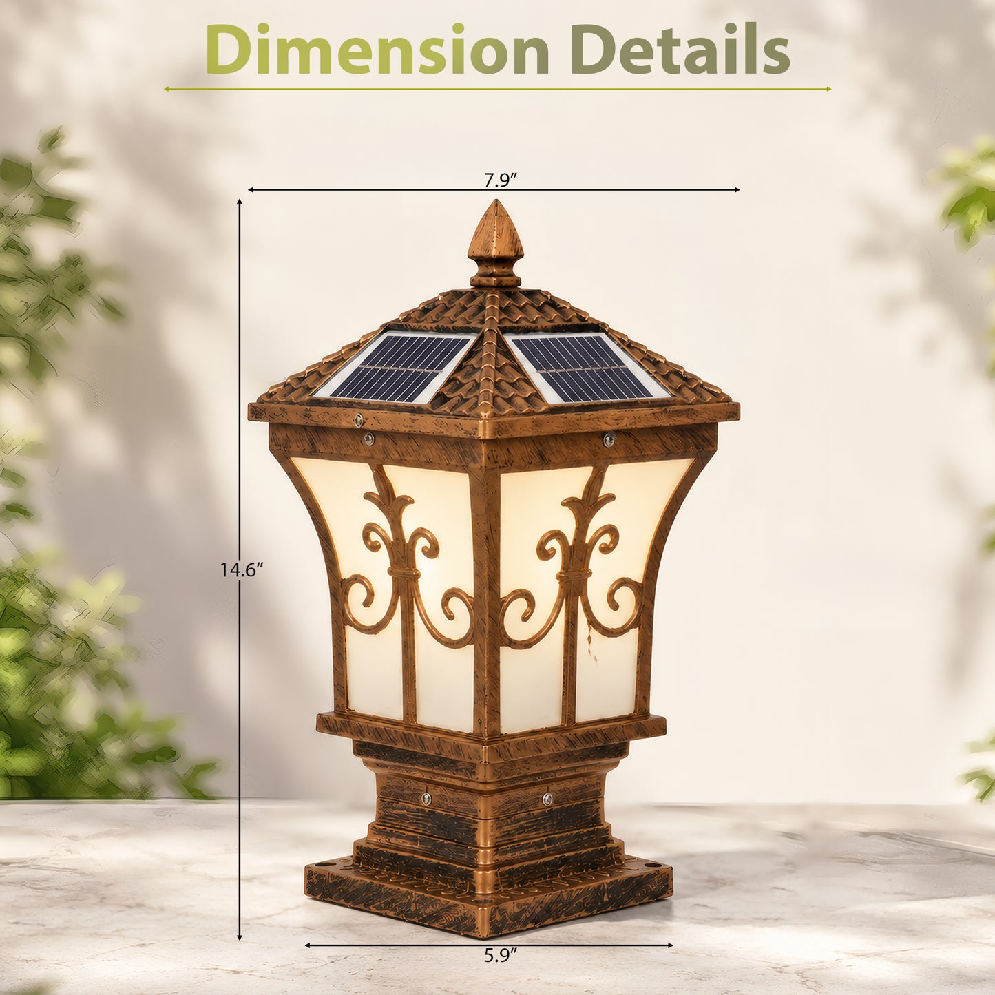 Bronze Solar Post Light, IP65 Waterproof Outdoor LED Column Lamp with 3 Color Modes