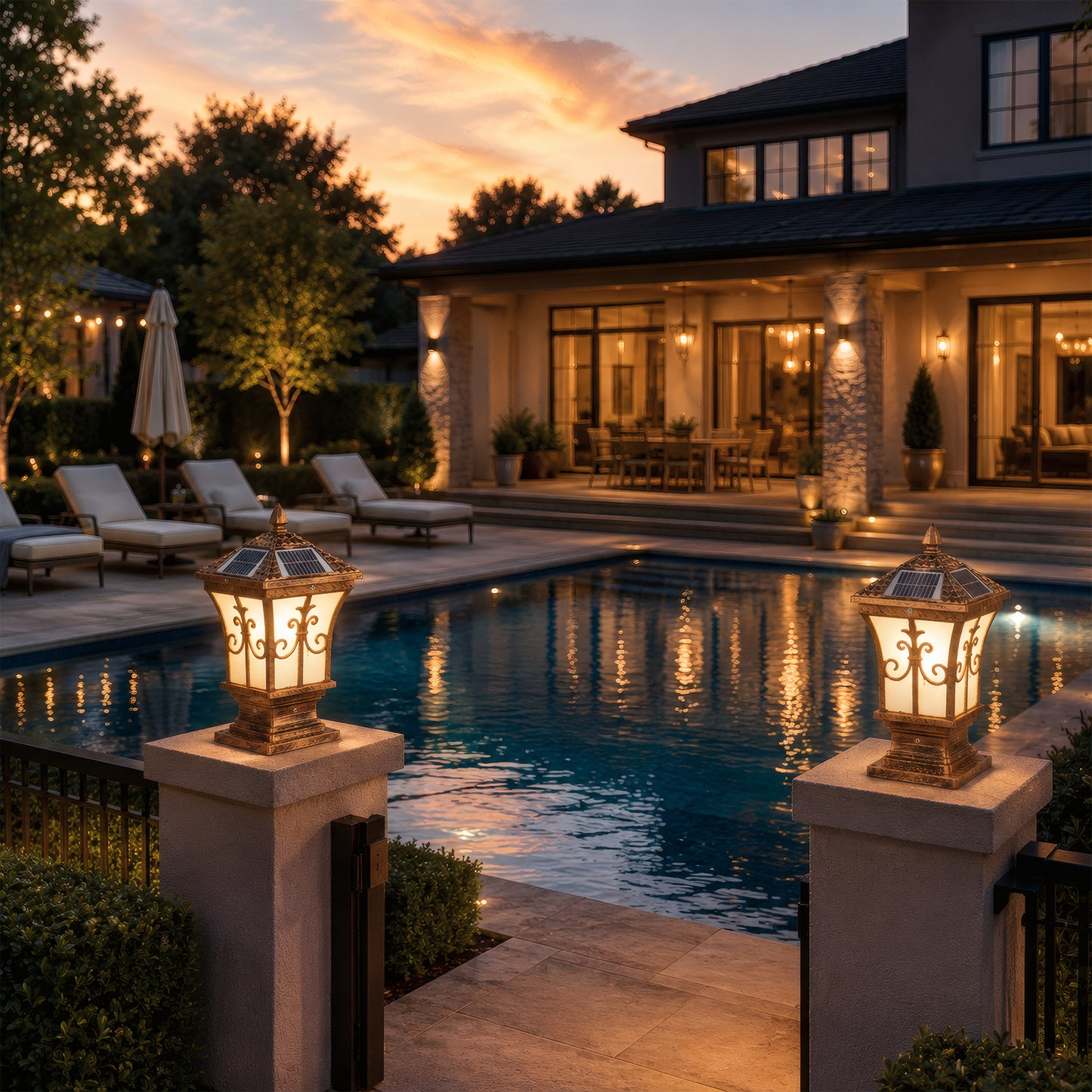 Bronze Solar Post Light, IP65 Waterproof Outdoor LED Column Lamp with 3 Color Modes