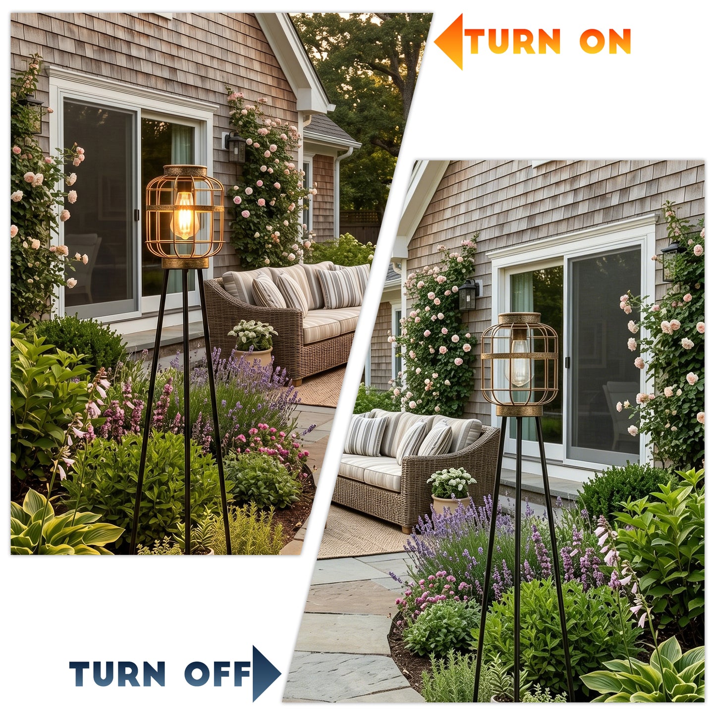 Solar Outdoor Floor Lamp with Table, Vintage Cage Lantern LED Light, Weatherproof Patio Garden Standing Lamp
