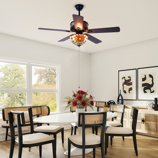 52" Wooden Ceiling Fan Light Fixture Remote Control Hanging Lamp 110V-220V DS-FH87