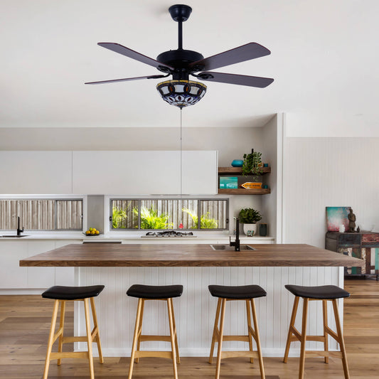 52-Inch Black Ceiling Fan With Tiffany Light DS-FH88