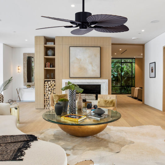 52" Palm Leaf Ceiling Fan with 5 Blades and Lampshades - Bronze Finish for Bedroom and Living Room DS-FH90